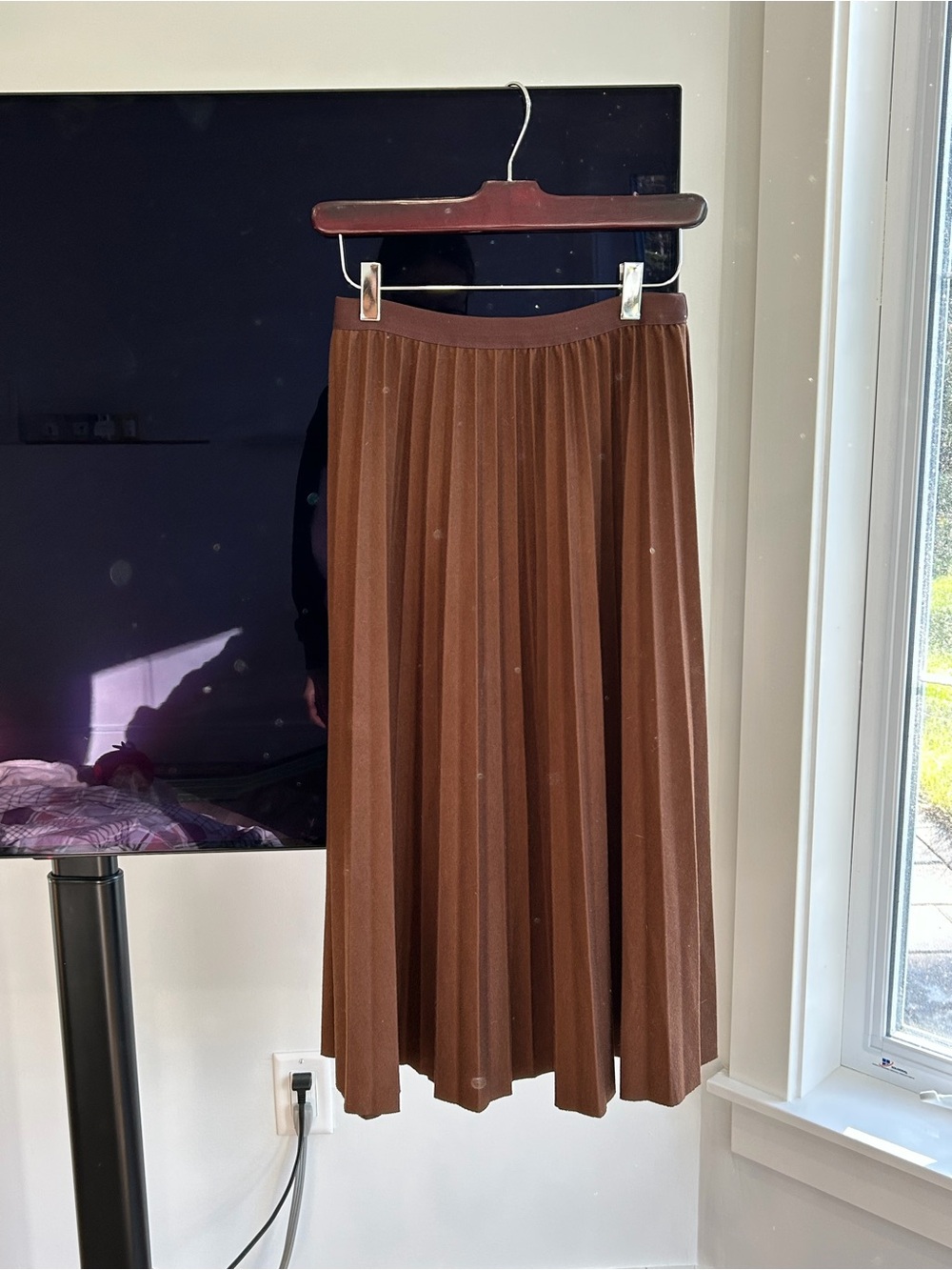 OAK + FORT Brown Pleated Midi Skirt